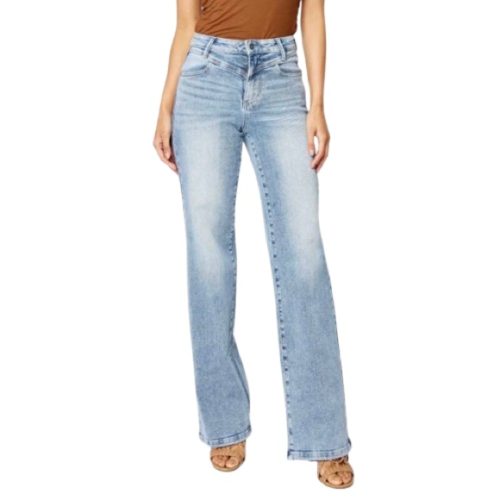 Judy Blue High Waist Front Yoke Retro Jeans Light Wash Wide Leg